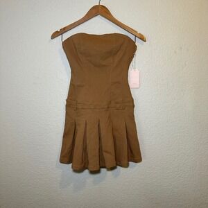 NWT Blashe Small Mini Dress Brown Bandeau Tube Strapless Pleated Preppy Academic